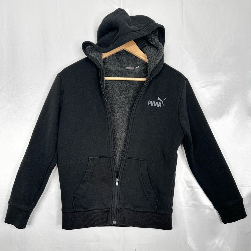 PUMA Charcoal Gray Full Zip Sherpa-Lined Hoodie‎ Sweatshirt Size Small